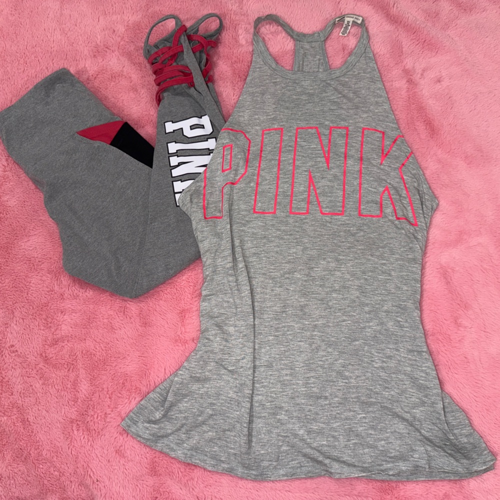 Victoria’s Secret PINK Red and Gray Workout set size Small